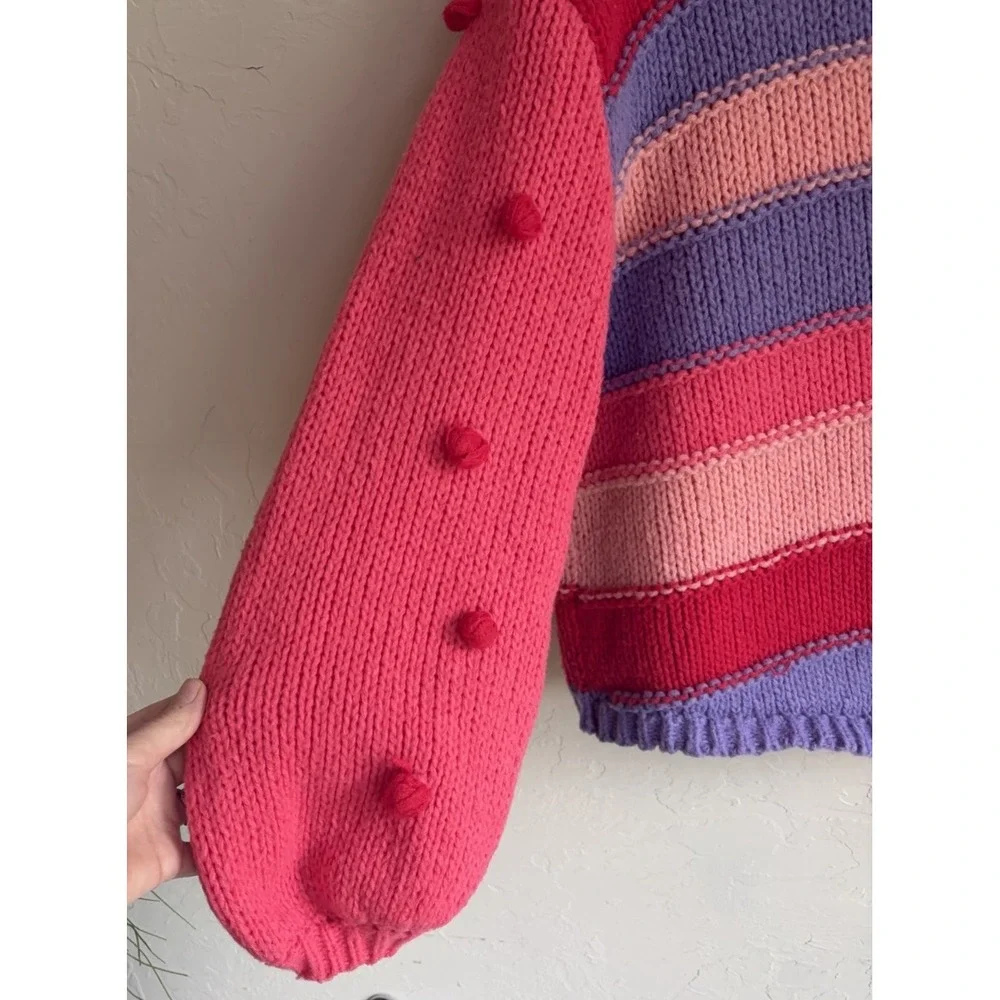 Umgee Chunky Striped Oversized Sweater M Pom Pom Balloon Kidcore Retro Pullover